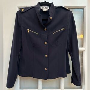 Vintage Carlisle Y2K Dark Navy Chic Military Jacket Gold Buttons Preppy Size 0